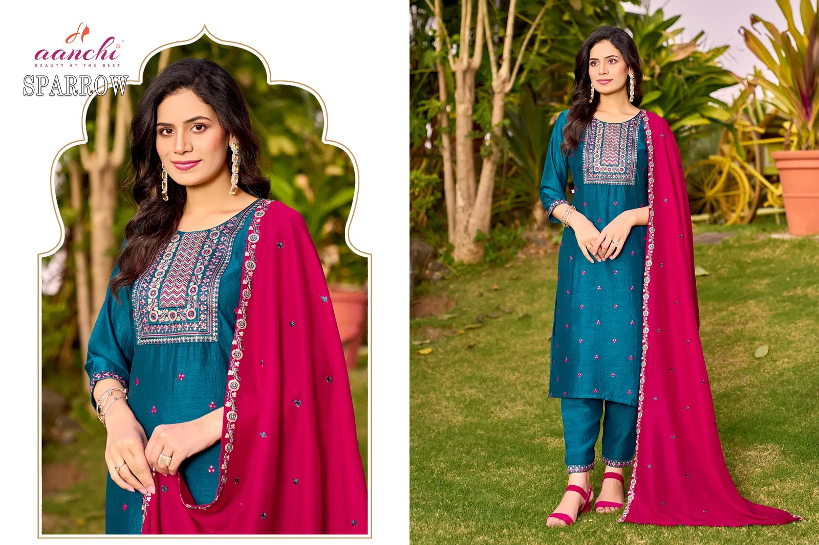Sparrow By Aanchi Vichitra Silk Kurti With Bottom Dupatta Wholesalers In Delhi